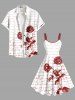 Plus Size Floral Leaves Ombre Letters Print Hawaii A Line Tank Dress -  