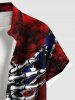 Plus Size Tie Dye Ombre Skull Ripped Patriotic American Flag Print Button Pocket Shirt For Men -  