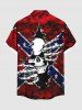 Plus Size Tie Dye Ombre Skull Ripped Patriotic American Flag Print Button Pocket Shirt For Men -  