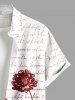 Plus Size Floral Leaves Ombre Letters Print Hawaii Button Pocket Shirt For Men -  