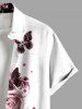 Plus Size Rose Flower Butterfly Curve Pin Dot Print Hawaii Button Pocket Shirt For Men -  