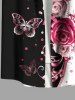 Plus Size Rose Flower Butterfly Curve Pin Dot Print Hawaii Button Pocket Shirt For Men -  