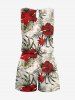 Plus Size Tropical Leaf Hibiscus Flower Print Hawaii Drawstring Pocket Romper -  