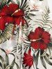 Plus Size Tropical Leaf Hibiscus Flower Print Hawaii Drawstring Pocket Romper -  