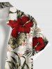 Plus Size Tropical Leaves Hibiscus Floral Print Hawaii Button Pocket Shirt For Men -  