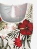 Plus Size Tropical Leaf Hibiscus Flower Print Hawaii Drawstring Pocket Romper -  
