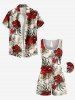 Plus Size Tropical Leaf Hibiscus Flower Print Hawaii Drawstring Pocket Romper -  