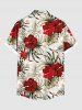 Plus Size Tropical Leaves Hibiscus Floral Print Hawaii Button Pocket Shirt For Men -  