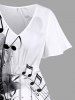 Robe mi-longue trapèze grande taille à imprimé papillon et symbole musical avec poches fendues - Blanc 6X