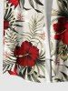 Plus Size Tropical Leaf Hibiscus Flower Print Hawaii Button Pocket Shirt For Men -  