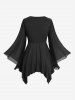 Haut 2 en 1 grande taille à manches évasées et empiècement en PU, bretelles superposées, style mouchoir - Noir 1X | US 14-16
