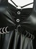 Haut 2 en 1 grande taille à manches évasées et empiècement en PU, bretelles superposées, style mouchoir - Noir 1X | US 14-16