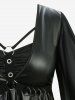 Haut 2 en 1 grande taille à manches évasées et empiècement en PU, bretelles superposées, style mouchoir - Noir 1X | US 14-16