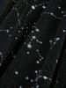 Galaxy Silver Print Lace Up Panel Ruffles Flare Sleeves Asymmetrical Cold Shoulder Dress -  