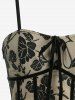 Robe camisole superposée en dentelle florale nouée en A - café lumière M