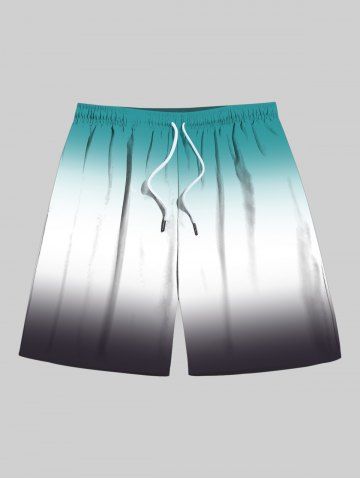Plus Size Ombre Colorblock Print Hawaii Beach Shorts For Men - GREEN - 8XL
