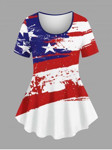 Plus Size Patriotic American Flag Distressed Print T-shirt - BLUE - 6X