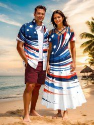 Patriotic American Flag Paint Splatter Print Plus Size Matching Outfit For Couples -  