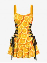 Orange Print Lace Up Hawaii Tank Dress -  