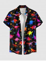 Chemise hawaïenne grande taille à imprimé dinosaure coloré et poches à boutons pour homme - Noir XL