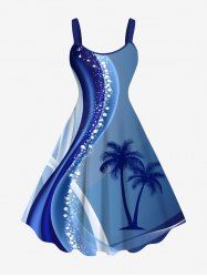 Plus Size Coconut Tree Curve Colorblock Print Hawaii Tank Dress -  