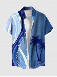 Plus Size Coconut Tree Curve Colorblock Print Buttons Pocket Hawaii Shirt For Men -  