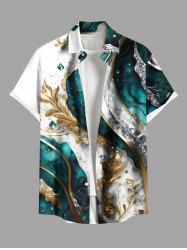 Plus Size Metallic Leaf Diamond Print Buttons Pocket Hawaii Shirt For Men -  