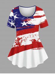 Plus Size Patriotic American Flag Distressed Print T-shirt -  