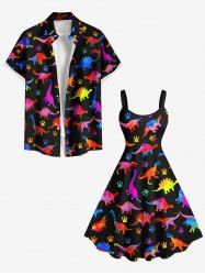 Colorful Dinosaur Foot Print Plus Size Matching Hawaii Beach Outfit For Couples -  