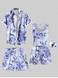 Matching Hawaii Shirt and Romper Plus Size Beach Outfit Flowers Leaf Ombre Printed for Couples -  