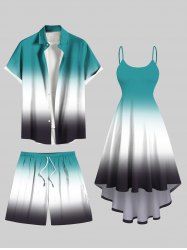 Ombre Colorblock Print Plus Size Matching Hawaii Beach Outfit For Couples -  
