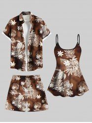 Flower Turtle Tie Dye Ombre Print Shirt Swimsuit Shorts Plus Size Matching Hawaii Beach Outfit For Couples -  