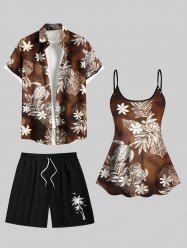 Flower Turtle Tie Dye Ombre Print Shirt Swimsuit Shorts Plus Size Matching Hawaii Beach Outfit -  