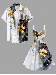 Ink Painting Tie Dye Ombre Flower Print Plus Size Matching Hawaii Beach Outfit For Couples -  