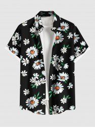 Plus Size Daisy Flowers Print Buttons Pocket Hawaii Shirt For Men -  