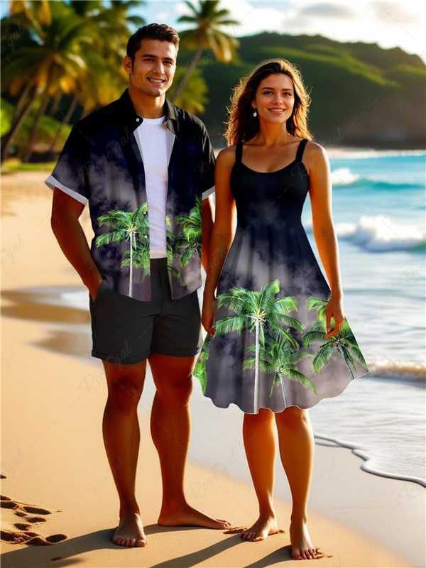 Shop Coconut Tree Ombre Midnight Print Plus Size Matching Hawaii Beach Outfit For Couples  