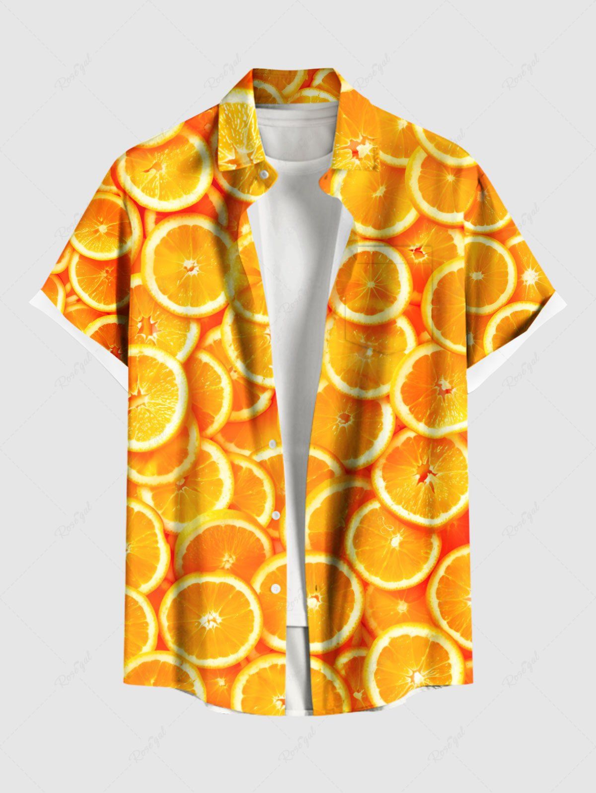 Chemise hawaïenne orange grande taille à boutons et poches pour homme Orange XL