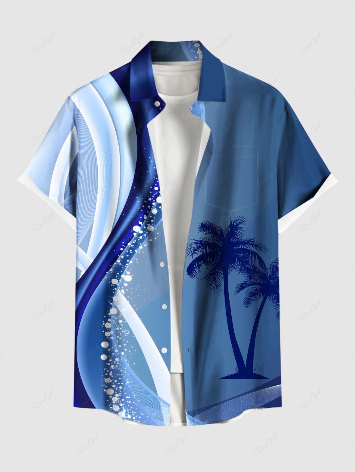 Chemise hawaïenne grande taille à imprimé cocotiers et blocs de couleurs, avec poches et boutons, pour homme Bleu 3XL