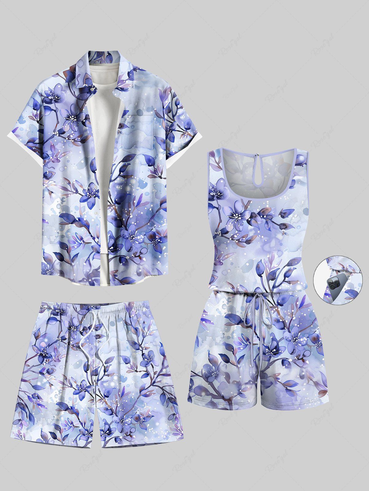 Buy Matching Hawaii Shirt and Romper Plus Size Beach Outfit Flowers Leaf Ombre Printed for Couples  