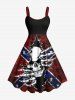 Tie Dye Ombre Skull Ripped Patriotic American Flag Print Plus Size Matching Outfit For Couples -  