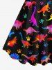 Plus Size Colorful Dinosaur Foot Print Hawaii Tank Dress -  