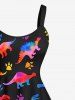 Plus Size Colorful Dinosaur Foot Print Hawaii Tank Dress -  