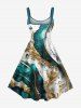 Plus Size Metallic Leaf Diamond Print Hawaii Tank Dress -  