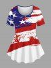 Patriotic American Flag Sunflower Distressed Print Plus Size Matching Set -  