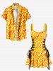 Tenue de plage hawaïenne assortie grande taille à imprimé orange pour couples - Orange 