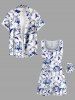 Matching Hawaii Shirt and Romper Plus Size Beach Outfit Flowers Leaf Printed for Couples -  