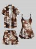 Plus Size Tropical Leaf Turtle Ethnic Tie Dye Ombre Print Hawaii Drawstring Beach Shorts For Men -  