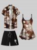 Plus Size Tropical Leaf Turtle Ethnic Tie Dye Ombre Print Hawaii Drawstring Beach Shorts For Men -  