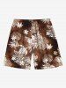 Plus Size Tropical Leaf Turtle Ethnic Tie Dye Ombre Print Hawaii Drawstring Beach Shorts For Men -  