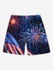 Plus Size Patriotic American Flag Fireworks Galaxy Print Drawstring Beach Shorts For Men -  